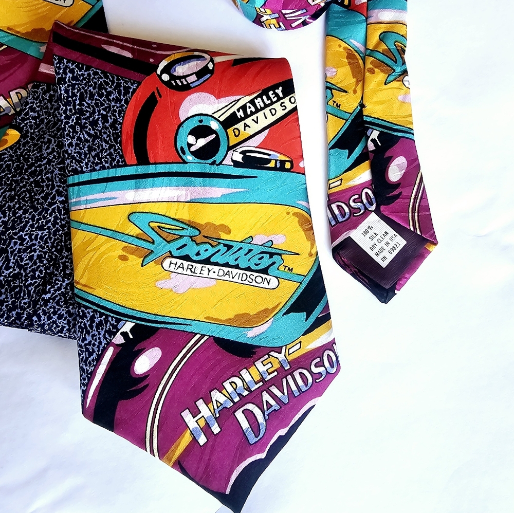 Vintage 1993 Harley Davidson Tie RM STYLE Antique Print 100% Silk Neckti…